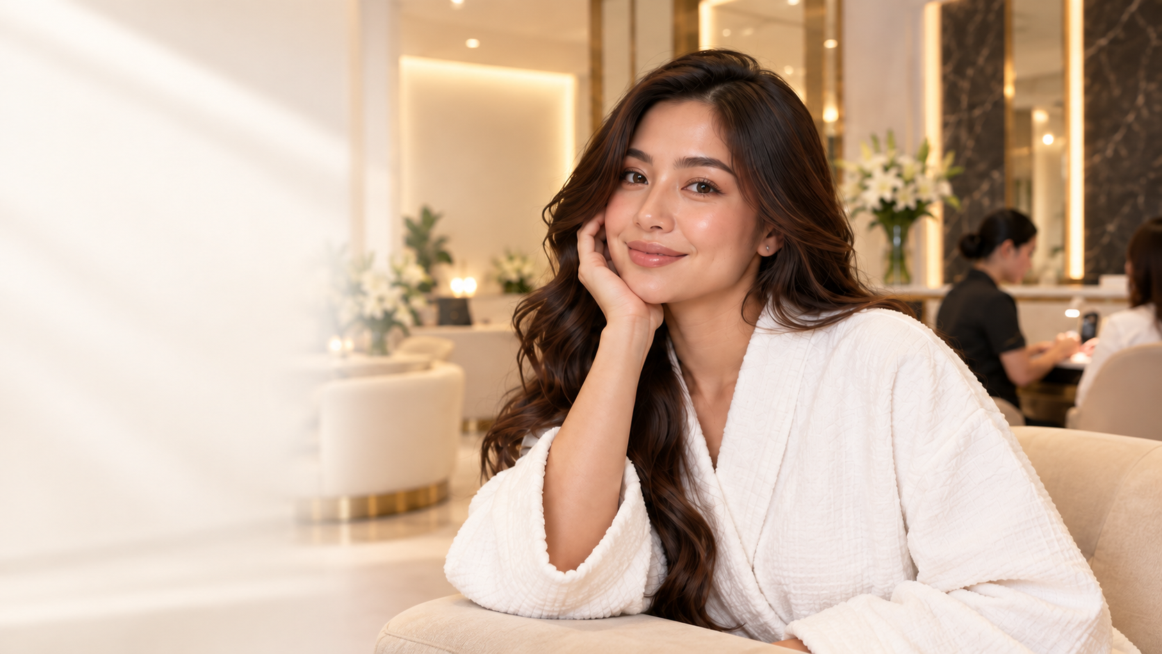 Beauty client relaxing in a warm premium salon